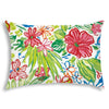 14" X 20" White And Green Blown Seam Floral Lumbar Indoor Outdoor Pillow