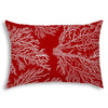 14" X 20" Red And White Corals Blown Seam Coastal Lumbar Indoor Outdoor Pillow