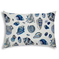 14" X 20" Navy Blue And White Seashells Blown Seam Nautical Lumbar Indoor Outdoor Pillow