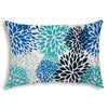 14" X 20" Blue And White Blown Seam Floral Lumbar Indoor Outdoor Pillow