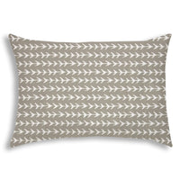 14" X 20" Taupe And White Blown Seam Geometric Lumbar Indoor Outdoor Pillow