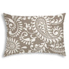 14" X 20" Taupe And White Blown Seam Paisley Lumbar Indoor Outdoor Pillow