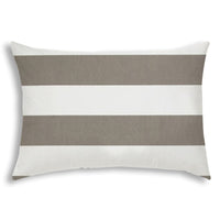 14" X 20" Taupe And Ivory Blown Seam Striped Lumbar Indoor Outdoor Pillow