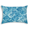 14" X 20" Blue And White Blown Seam Ikat Lumbar Indoor Outdoor Pillow