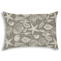 14" X 20" Cream And Gray Seashells Blown Seam Nautical Lumbar Indoor Outdoor Pillow