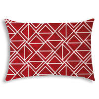 14" X 20" Red And White Blown Seam Geometric Lumbar Indoor Outdoor Pillow