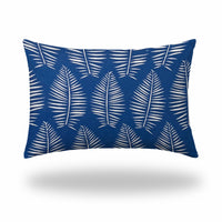 12" X 16" Blue And White Zippered Tropical Lumbar Indoor Outdoor Pillow