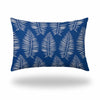 12" X 18" Blue And White Blown Seam Tropical Lumbar Indoor Outdoor Pillow