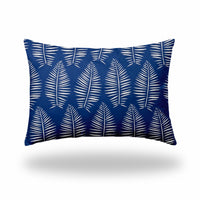 14" X 20" Blue And White Enveloped Tropical Lumbar Indoor Outdoor Pillow Cover