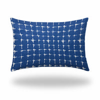 12" X 18" Blue And White Enveloped Gingham Lumbar Indoor Outdoor Pillow