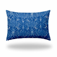 12" X 18" Blue And White Enveloped Ogee Lumbar Indoor Outdoor Pillow Cover