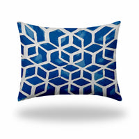 12" X 16" Blue And White Zippered Honeycomb Lumbar Indoor Outdoor Pillow Cover