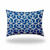 14" X 20" Blue And White Enveloped Geometric Lumbar Indoor Outdoor Pillow