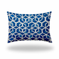 14" X 20" Blue And White Zippered Geometric Lumbar Indoor Outdoor Pillow Cover