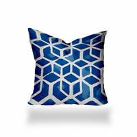 12" X 12" Blue And White Enveloped Honeycomb Throw Indoor Outdoor Pillow Cover