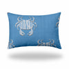 12" X 18" Blue And White Crab Enveloped Coastal Lumbar Indoor Outdoor Pillow