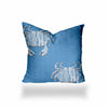 12" X 12" Blue And White Crab Enveloped Throw Indoor Outdoor Pillow Cover