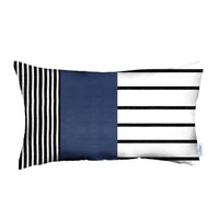 12" X 20" Navy Blue Striped Zippered Handmade Faux Leather Lumbar Pillow Cover