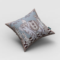 16” Blue Brown Ornate Elephant Zippered Suede Throw Pillow