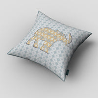 16" Blue Yellow Elephant Zip Suede Throw Pillow