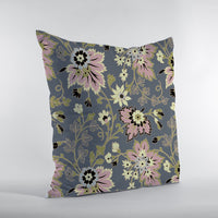 20” Gray Pink Jacobean Suede Throw Pillow