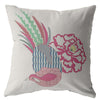 16” Pink White Peacock Suede Throw Pillow