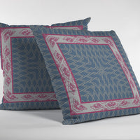 16" Pink Blue Nest Ornate Frame Suede Throw Pillow