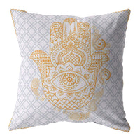 16” Gold Gray Hamsa Boho Suede Throw Pillow