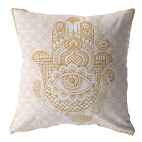 18” Gold White Hamsa Boho Suede Throw Pillow