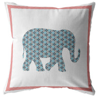 16” Blue Pink Elephant Boho Suede Throw Pillow