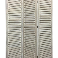 Stylish Three Panel Washed White Shutter Divider Screen