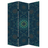 Blue Boho Mandala Three Panel Room Divider Screen