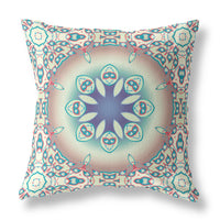 18" X 18" Beige And Blue Geometric Zippered Suede Throw Pillow