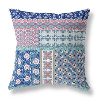 16"X16" Blue And Pink Microsuede Patchwork Zippered Pillow