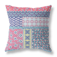 18"X18" Blue And Pink Microsuede Patchwork Zippered Pillow