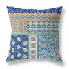 16"X16" Blue And Orange Microsuede Patchwork Zippered Pillow