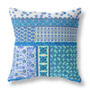 18"X18" Blue And White Microsuede Patchwork Zippered Pillow