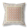 20" X 20" Off White And Orange Floral Zippered Suede Throw Pillow