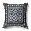 16" X 16" Black And Blue Floral Zippered Suede Throw Pillow