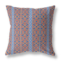 18" X 18" Blue And Red Geometric Zippered Suede Throw Pillow