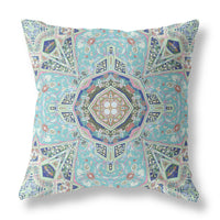 16" X 16" Aqua Zippered Geometric Indoor Outdoor Throw Pillow Cover & Insert