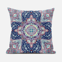 16"X16" Blue And Pink Microsuede Geometric Zippered Pillow