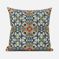 20"X20" Blue And Orange Microsuede Quatrefoil Zippered Pillow