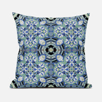 16"X16" Blue And Green Microsuede Quatrefoil Zippered Pillow