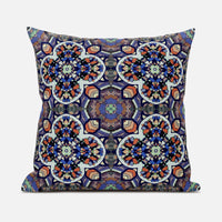 16"X16" Blue And Orange Microsuede Quatrefoil Zippered Pillow