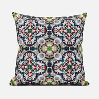 16"X16" Green And White Microsuede Quatrefoil Zippered Pillow