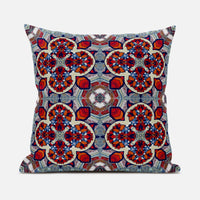 16"X16" Blue And Red Microsuede Quatrefoil Zippered Pillow