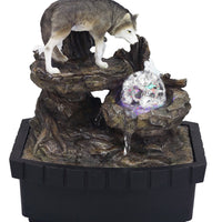 10" Black Polyresin Wolf Tabletop Fountain Sculpture