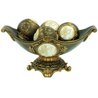 8" Bronze Polyresin Classical Greek Decorative Bowl With Orbs