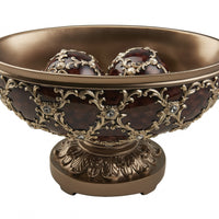 8" Matte Gold and Bling Polyresin Decorative Bowl With Orbs